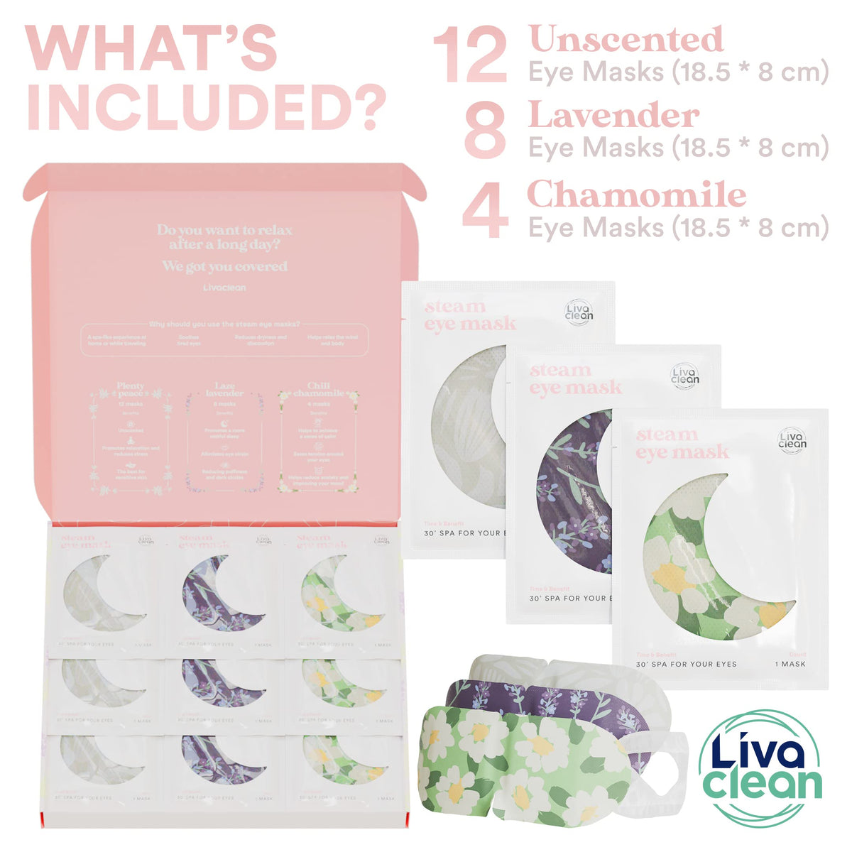 LivaClean eye mask warmth feature provides soothing relief for tired eyes.