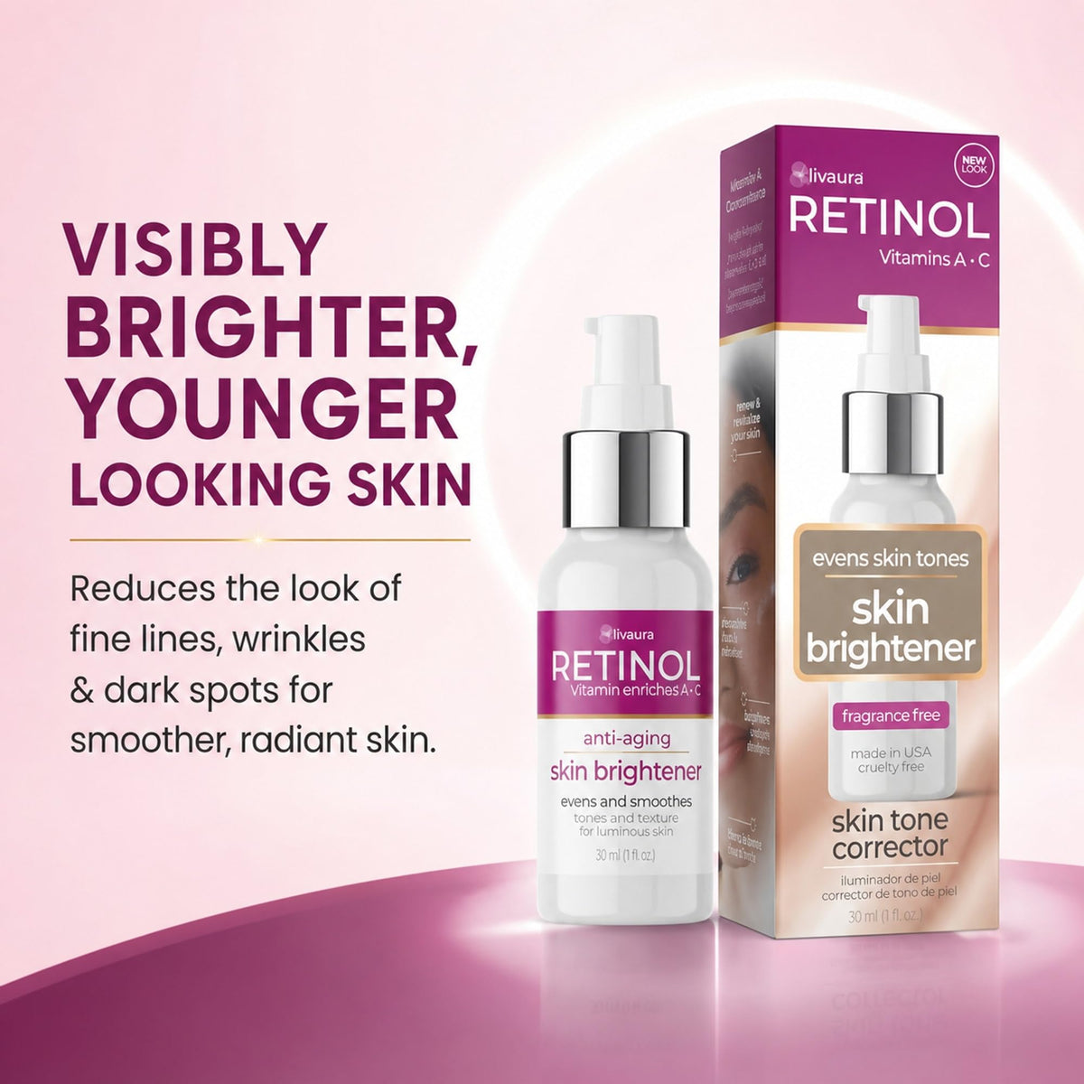 LIVAURA glow test with mirror reflection suggesting brighter skin