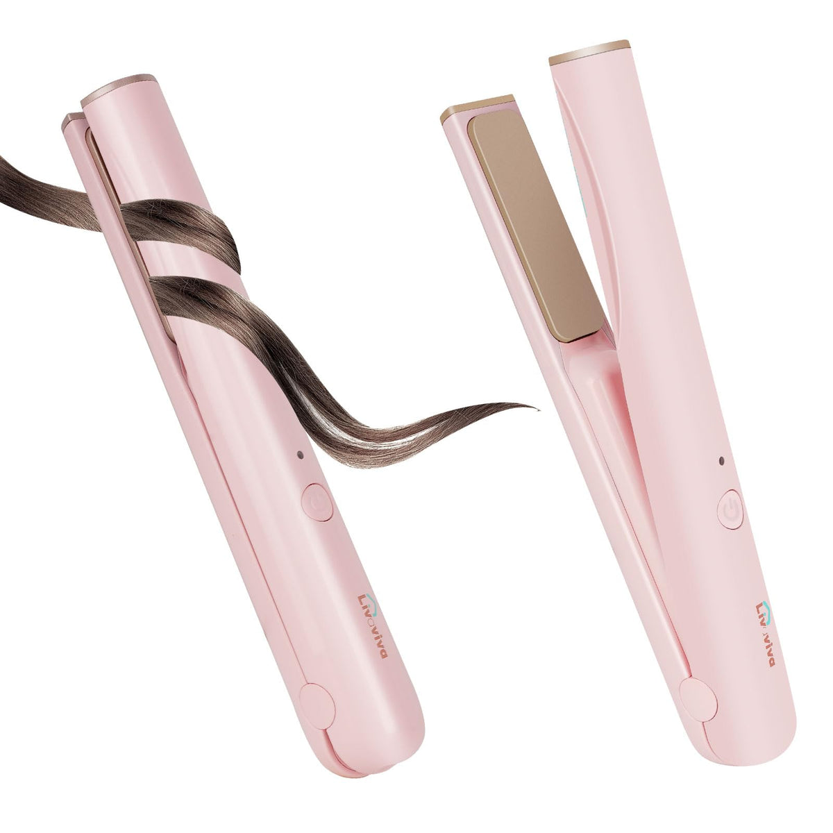 LIVAVIVA mini cordless straightener in pink enables quick on-the-go styling.