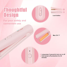 LIVAVIVA pink cordless straightener uses ceramic plates to protect hair while styling.