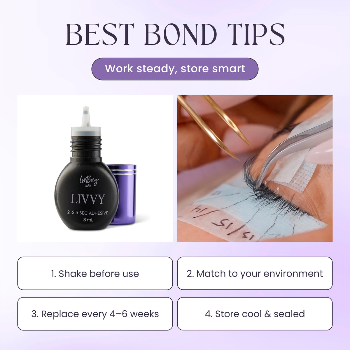 Low fume and latex-free LivBay lash adhesive for comfortable applications