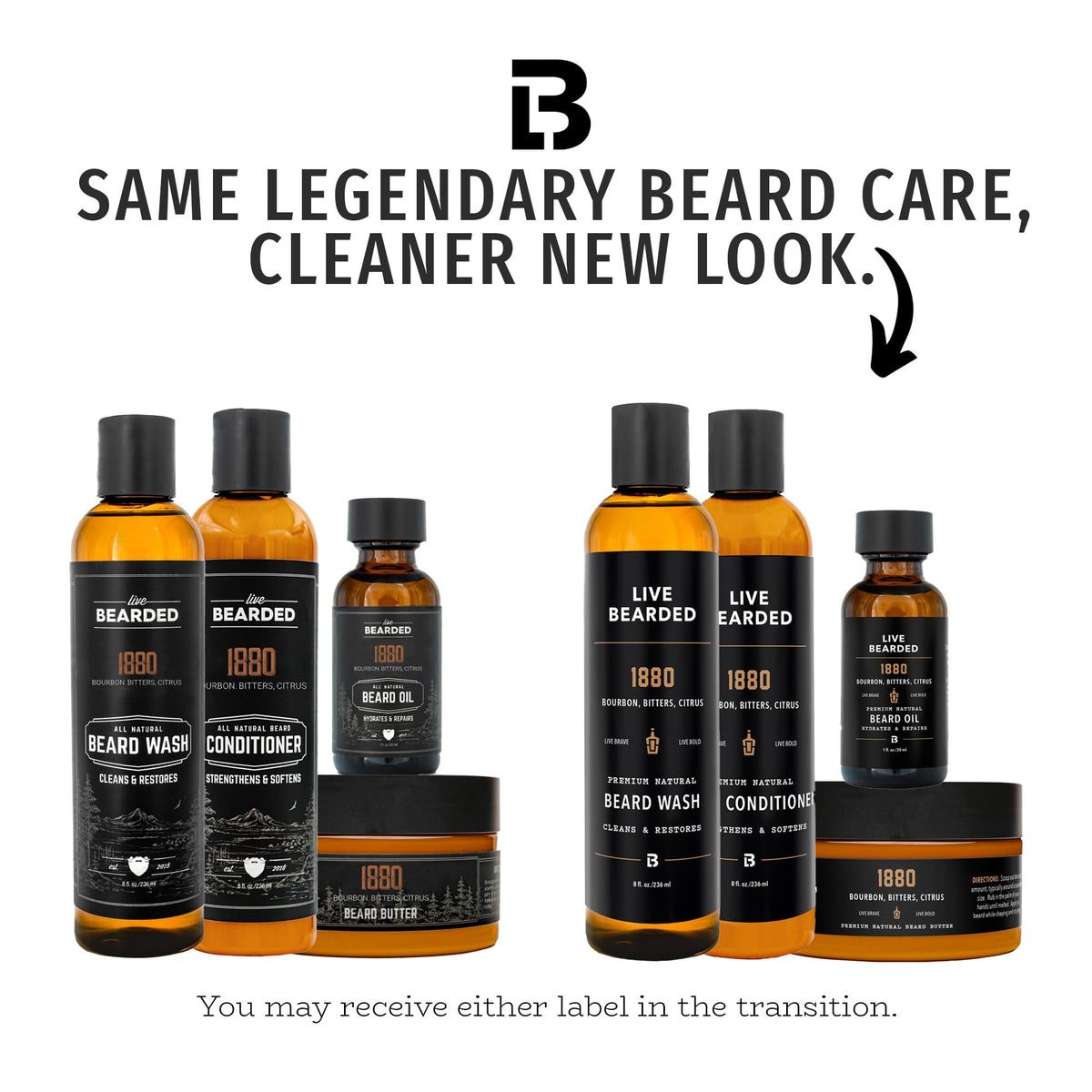 Live Bearded 1880 beard conditioner bottle provides softness and manageability after washing.