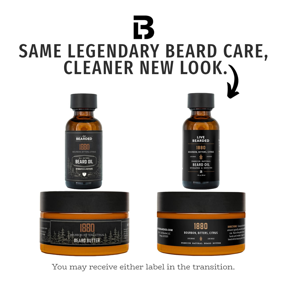 Live Bearded 1880 beard butter tub showcasing rich, hydrating texture for smooth skin beneath.