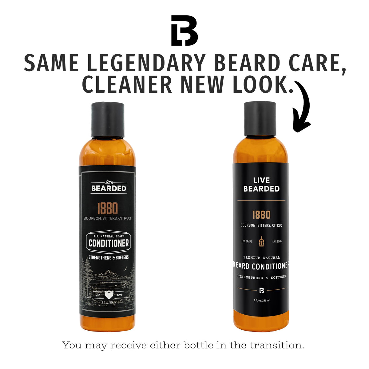 Live Bearded 1880 scent bottle label closeup emphasizes premium ingredients and fragrance.