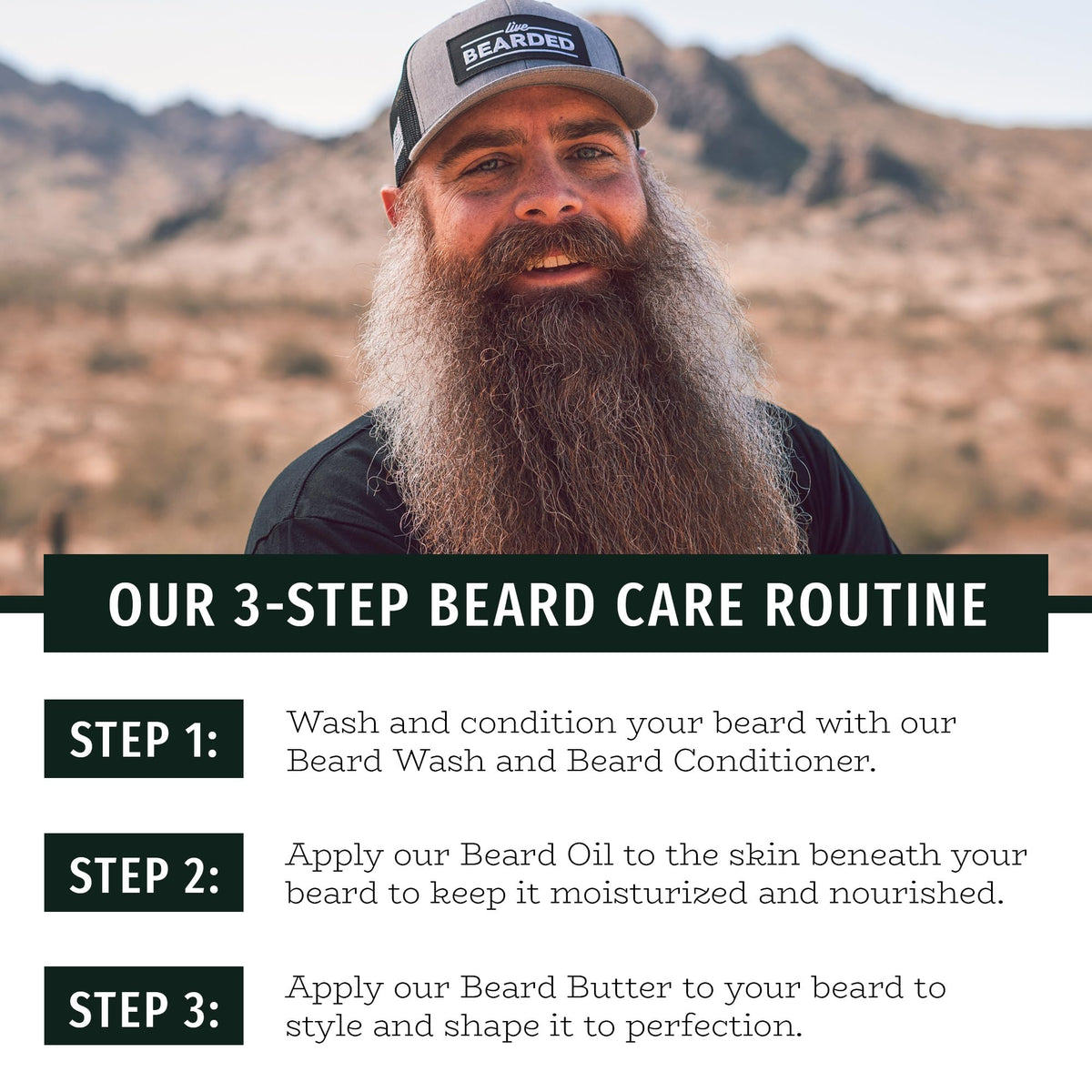 Live Bearded application hands demonstrates easy to apply beard conditioner for daily use.
