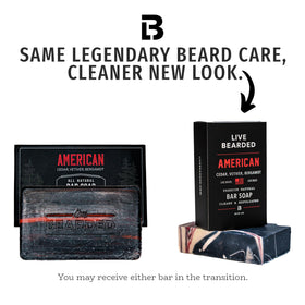 Live Bearded exfoliating bar shows pumice texture for smoother skin.