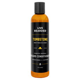 Live Bearded 8oz beard conditioner bottle softens facial hair for easier grooming.