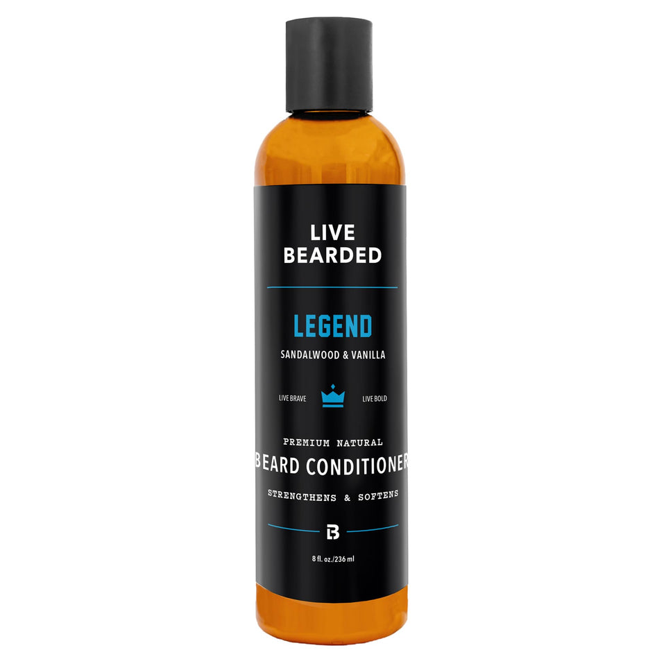 Live Bearded beard conditioner bottle with legend scent for soft, conditioned facial hair.