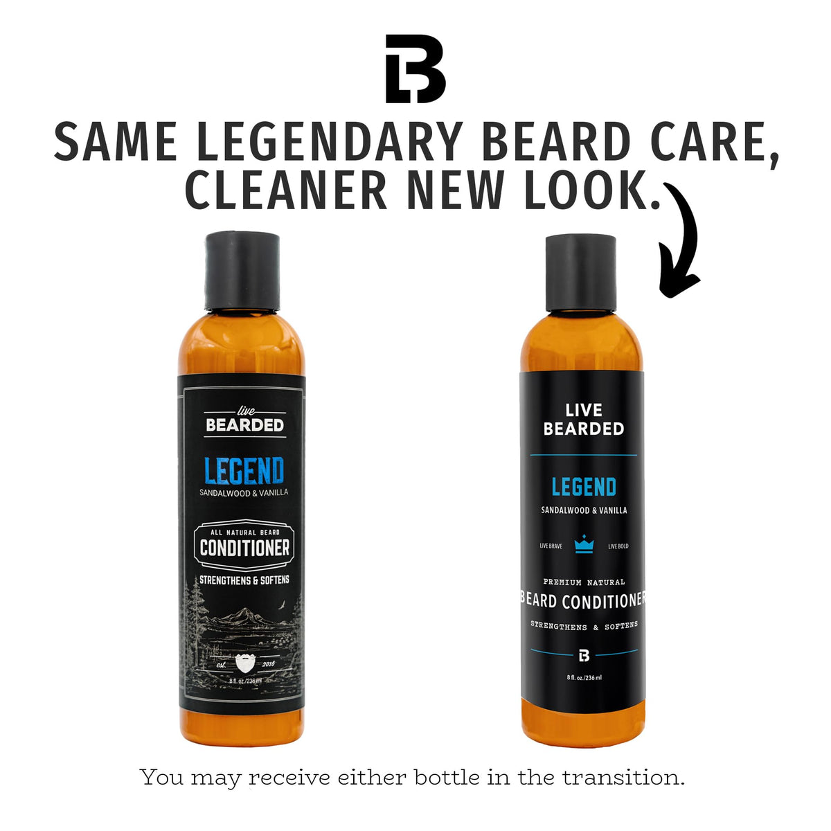 Live Bearded conditioner ingredients bottle highlights biotin and keratin for stronger beard.