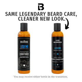 Live Bearded conditioner ingredients bottle highlights biotin and keratin for stronger beard.