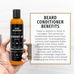 Live Bearded beard conditioner jar label highlights natural conditioning formula
