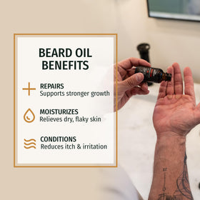 Live Bearded beard oil application on beard for moisture and shine.