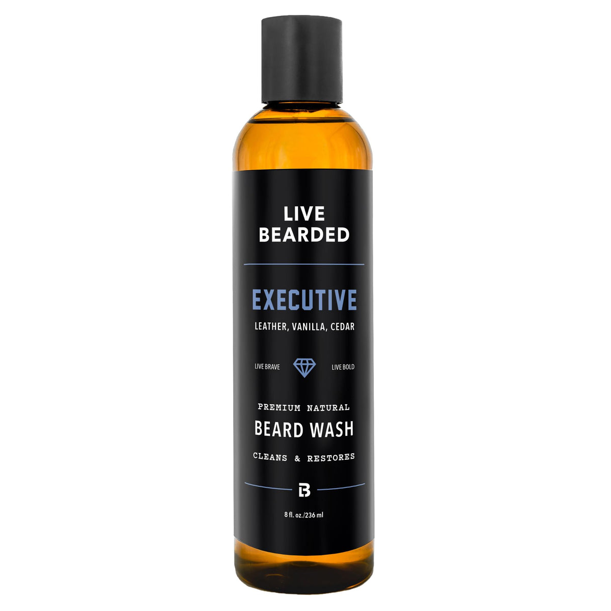 Live Bearded Beard Wash bottle pours rich lather for a deep clean.