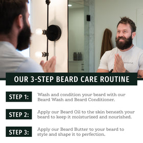 Live Bearded Executive boar's hair brush distributes oil for fullness.
