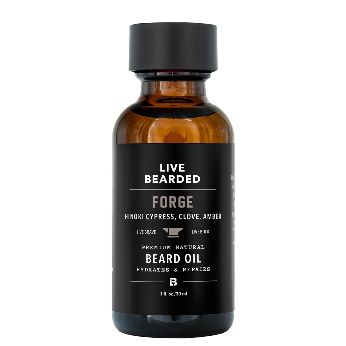 Live Bearded Forge Scent bottle pour for easy beard oil application.
