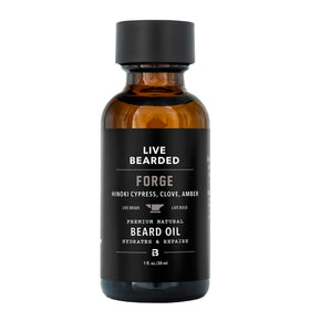 Live Bearded Forge Scent bottle pour for easy beard oil application.