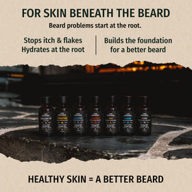 Live Bearded Forge Scent label closeup highlighting premium natural ingredients.