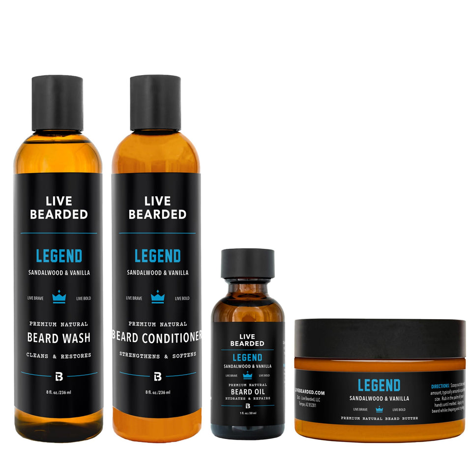 Live Bearded Legend wash bottle for daily beard cleansing and hydration.