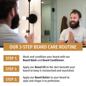 Live Bearded natural ingredients amber glass bottle signals premium formula.