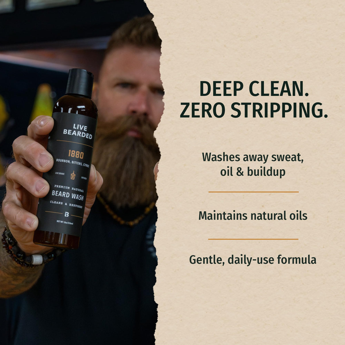 Live Bearded Tombstone Beard Wash ingredients natural closeup emphasizes skin-friendly formula.