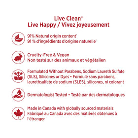 Live Clean shampoo foam texture demonstrating gentle clarifying action