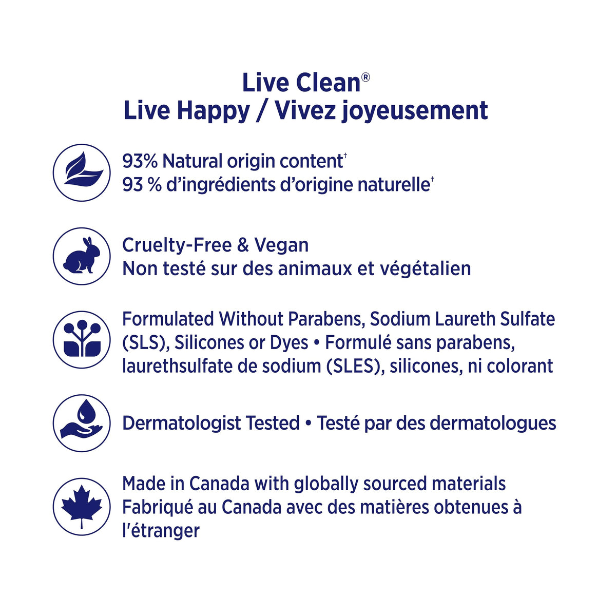 Live Clean botanicals section indicates certified organic ingredients