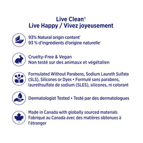 Live Clean botanicals section indicates certified organic ingredients