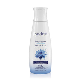 Live Clean Fresh Water Hydrating Shampoo bottle front, plant-based cleansing.