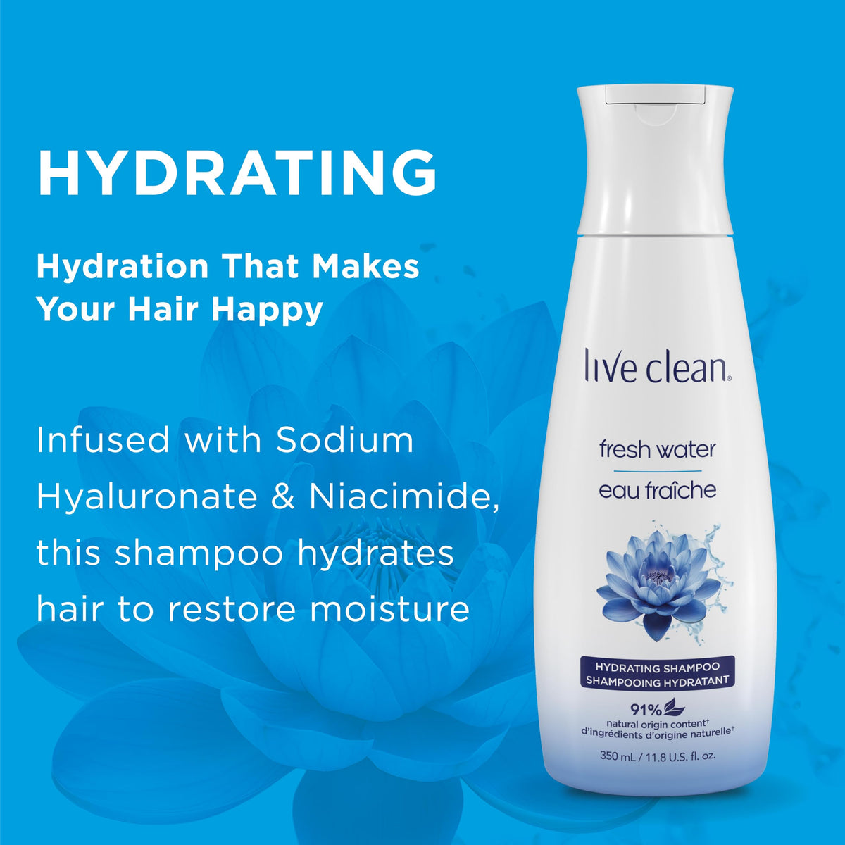Live Clean lather suggests refreshing cleanse and hydration for hair.