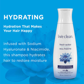 Live Clean lather suggests refreshing cleanse and hydration for hair.