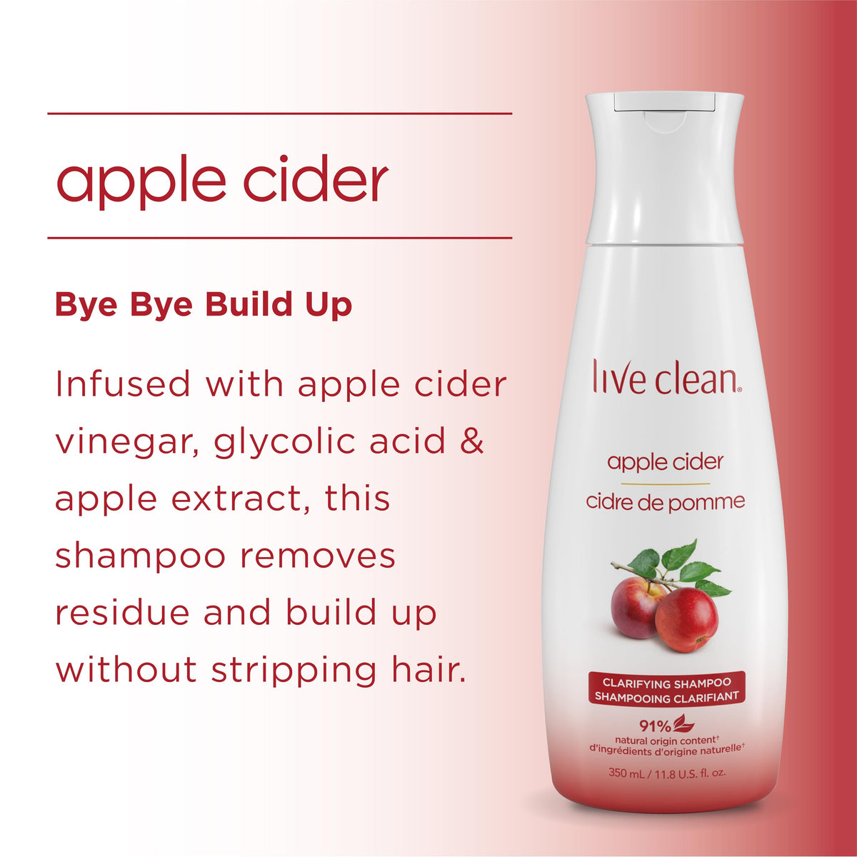 Live Clean shampoo poured into hand showing easy lather and refresh