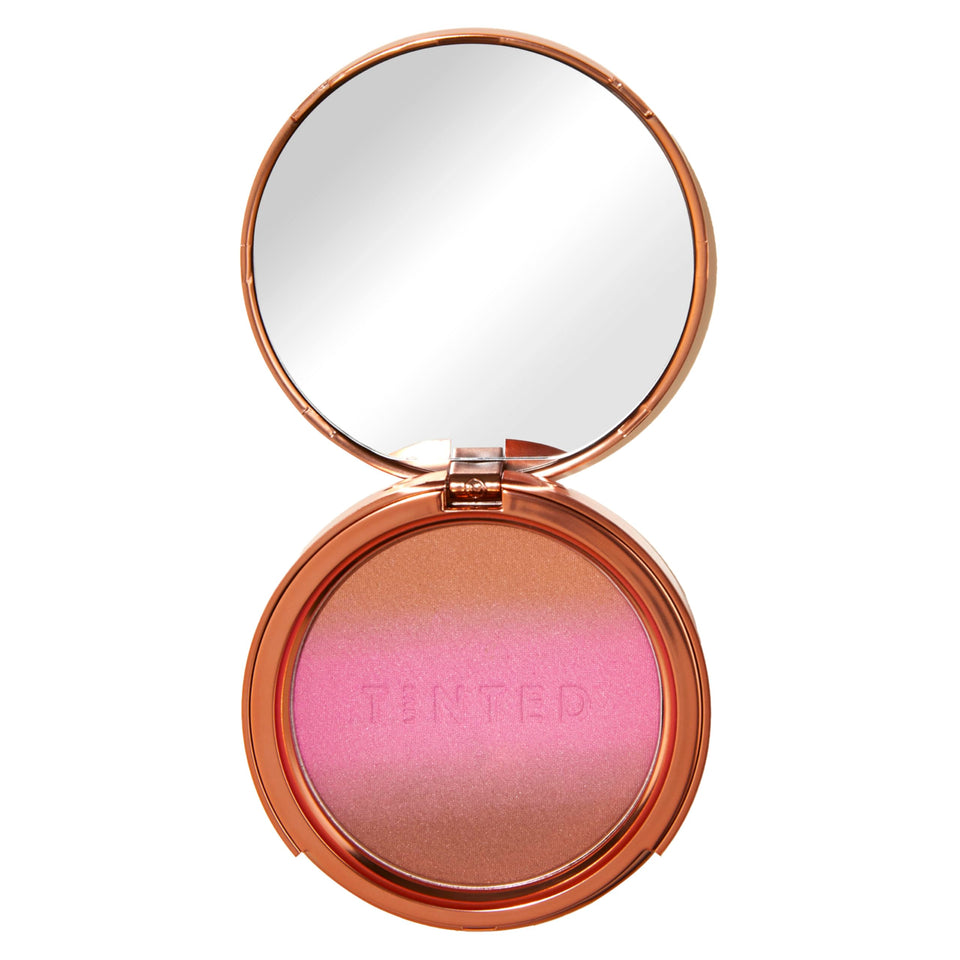 Live Tinted Huebeam gradient bronzer packaging with sun-kissed glow.