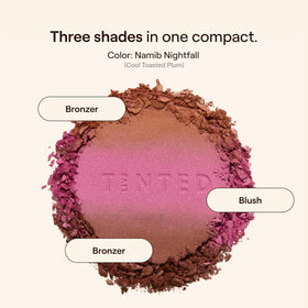 Huebeam swatches show gradient shades for buildable radiance.