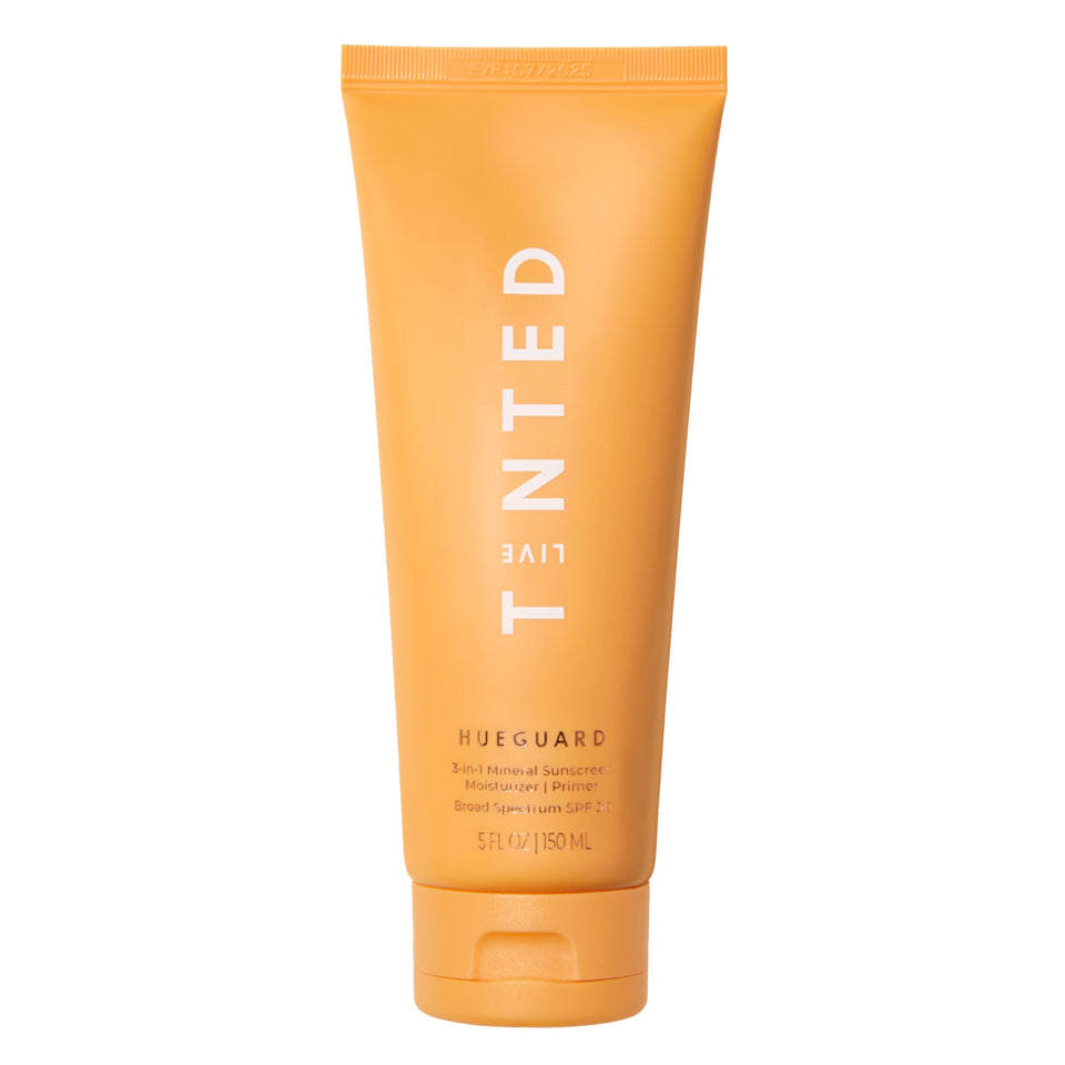 Live Tinted Hueguard bottle front view, all-in-one sun protection and hydration.