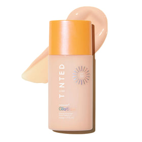 Live Tinted Hueguard Glotion bottle shows lightweight sunscreen for radiant skin