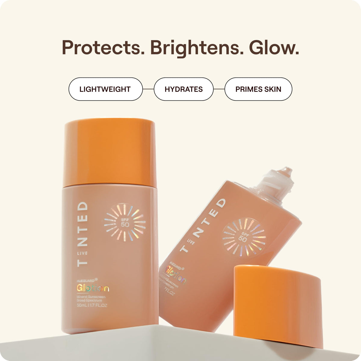 Hueguard Glotion swirl blending into a dewy finish on skin