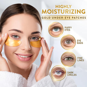 Live Wild Beauty PatchRx Gold under-eye patches close-up highlighting gold gel sheen for hydration