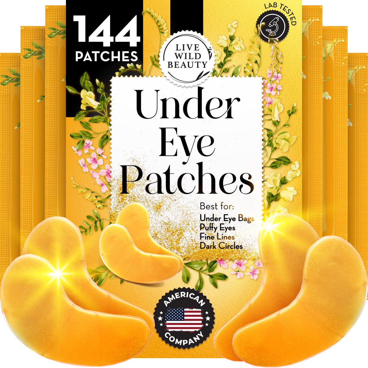 Live Wild Beauty PatchRx Gold under-eye patches packaging for at-home spa use