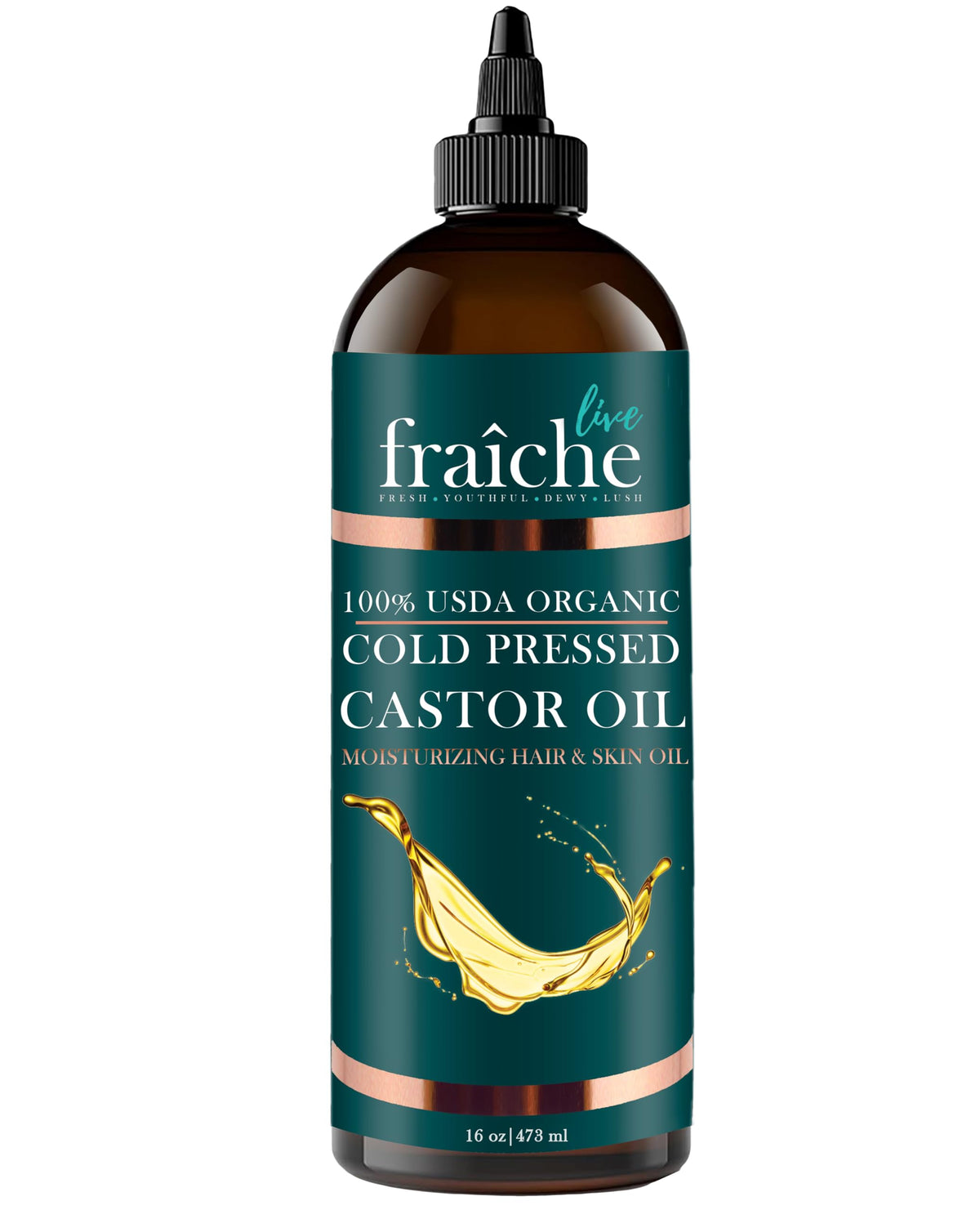 Live Fraiche castor oil bottle image, 16oz, ideal for hair and skin nourishment