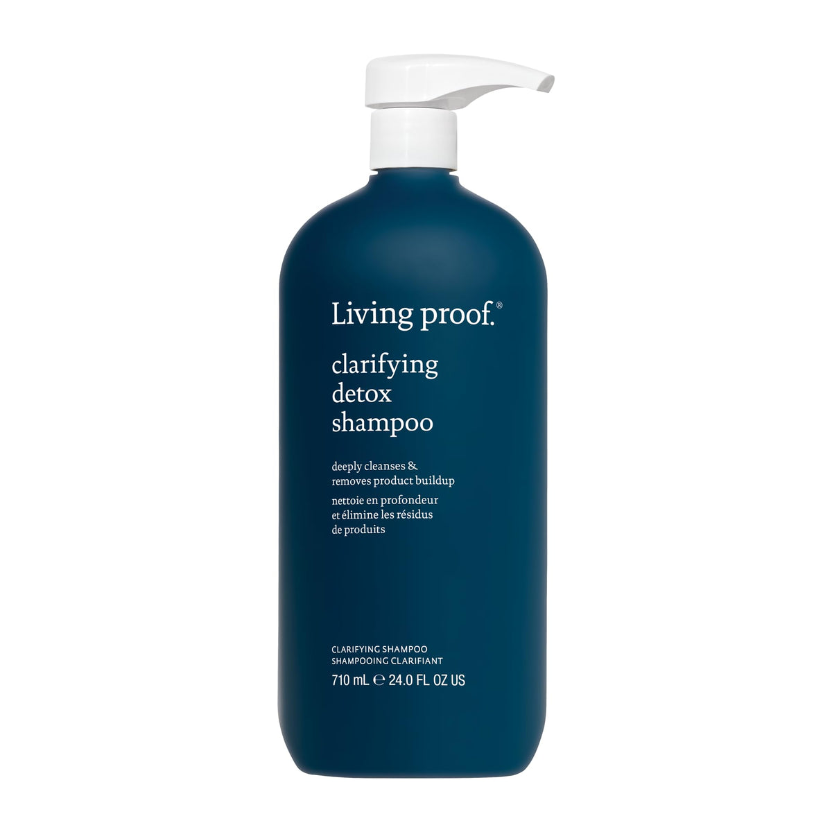 Living Proof Clarifying Detox Shampoo bottle front highlighting clean slate for buildup-free hair