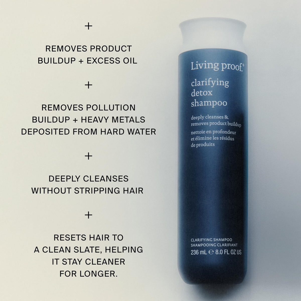 Living Proof Clarifying Detox Shampoo creamy-lather close-up suggesting luxurious cleansing