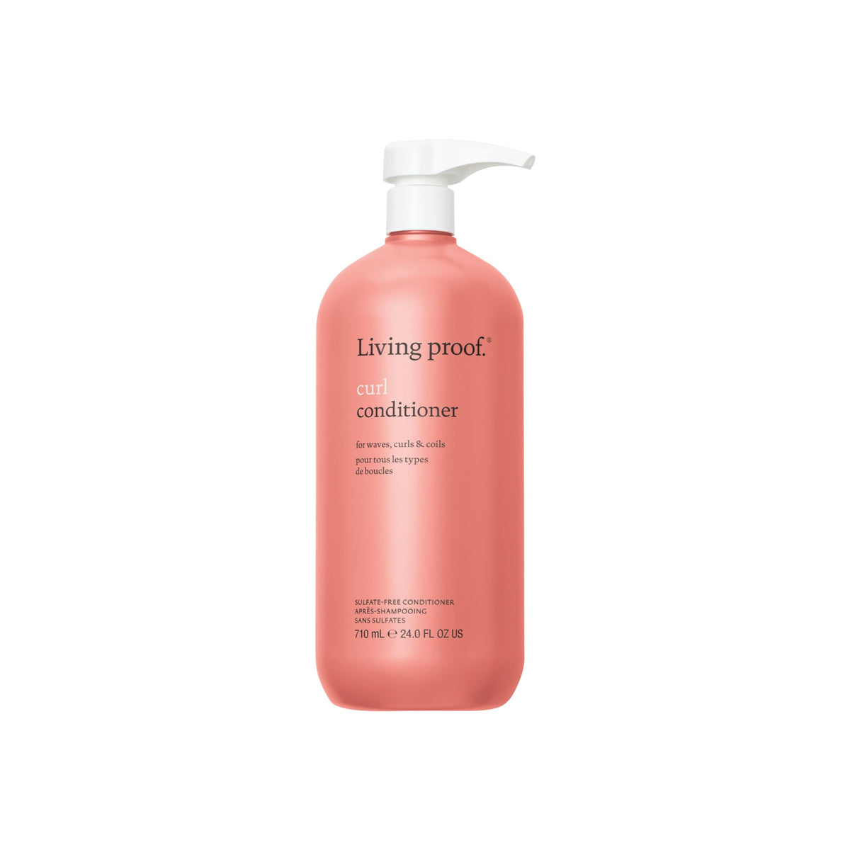 Living Proof Curl Conditioner bottle highlighting hydrating, detangling formula.