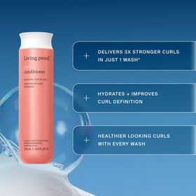Living Proof Curl Conditioner label close-up highlighting hydration.