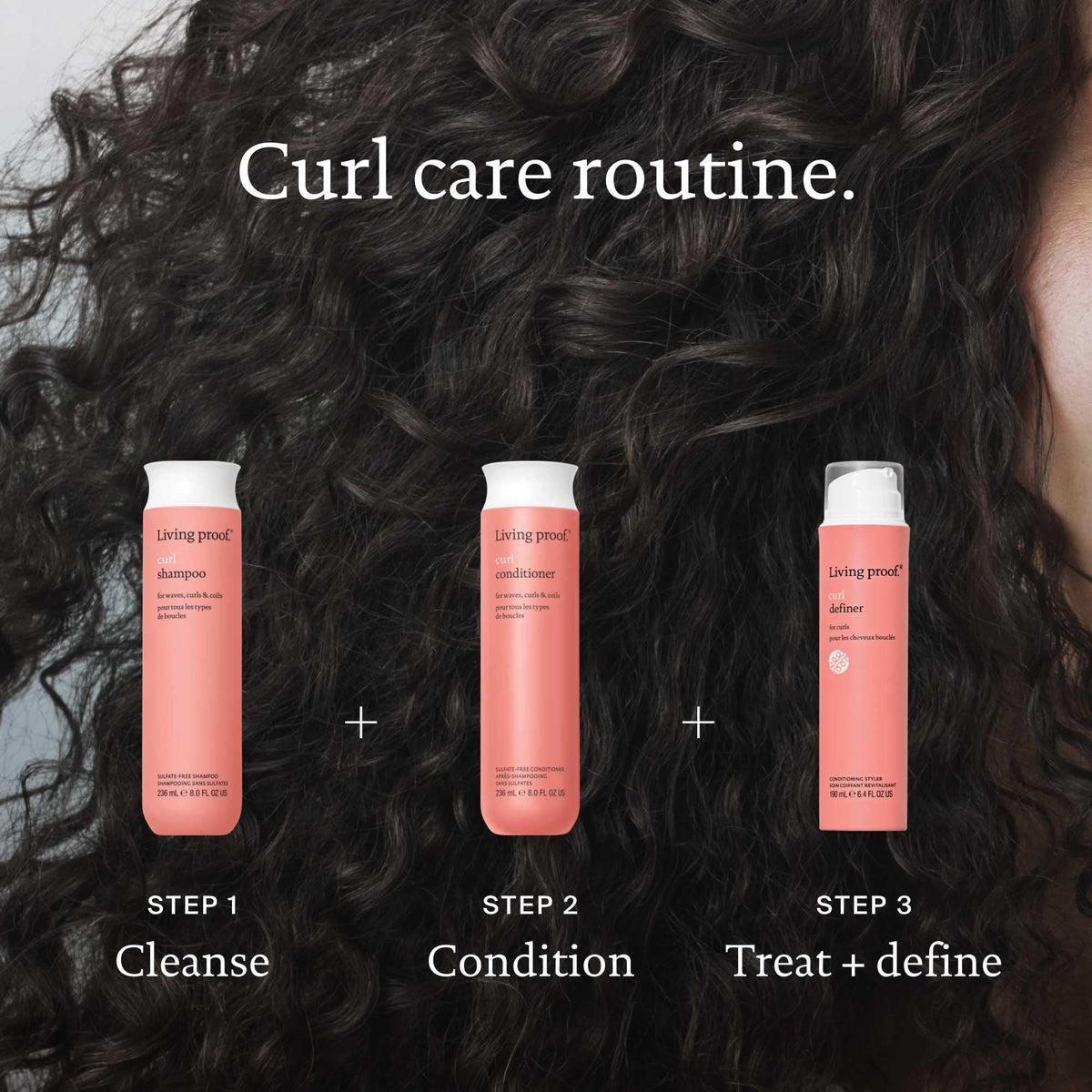 Living Proof Curl Conditioner on a bathroom shelf for shower routine.