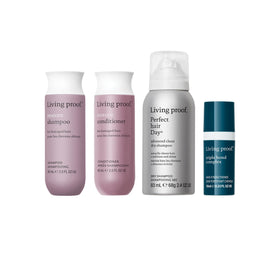Living Proof damaged hair starter kit packshot highlighting silicone-free formula for healthier hair