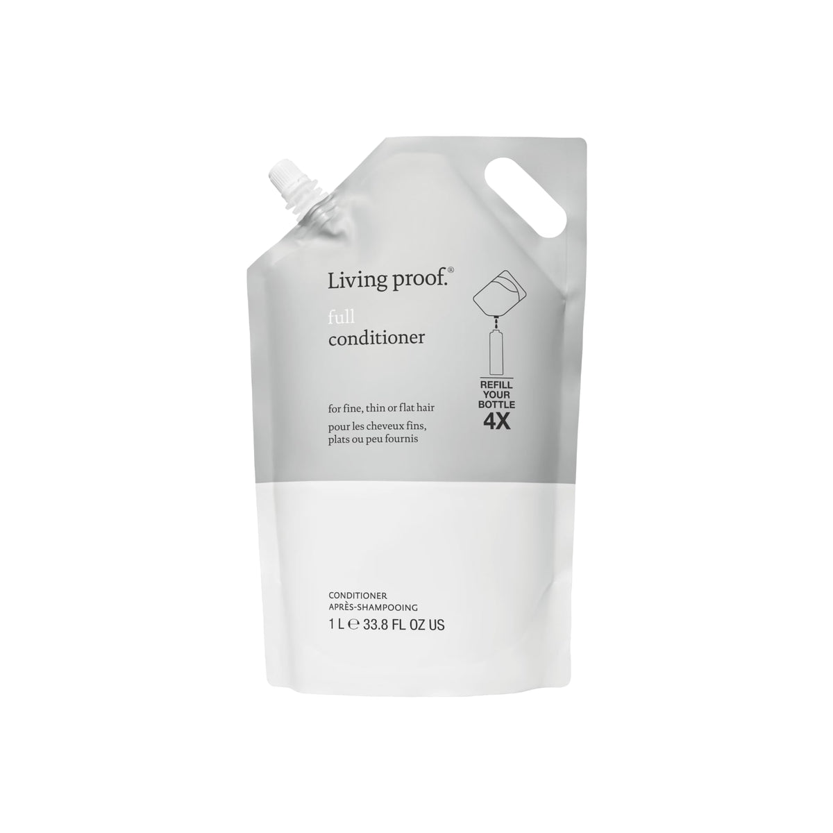 Living Proof Full Conditioner bottle demonstrates volumizing, weightless fullness.