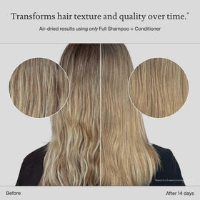 Living Proof Full Conditioner applied to wet hair mid-length for soft, manageable strands.