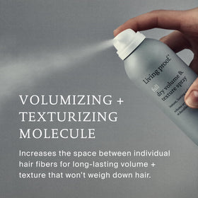 Heat protection up to 410°F shown during styling with Living Proof spray.