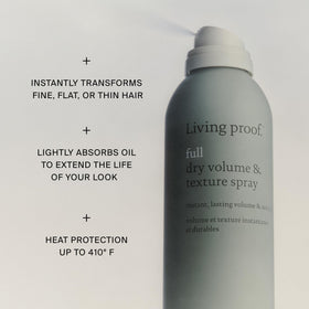 Close-up mist from Living Proof Full Dry Volume & Texture Spray enhances texture.