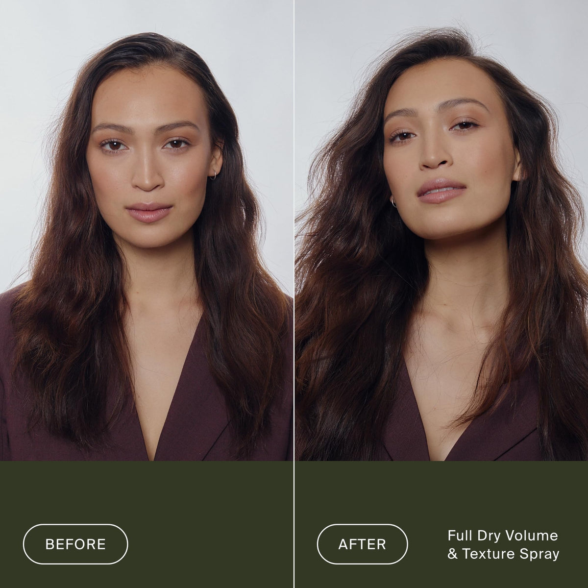Living Proof hair after application shows revived, voluminous finish.